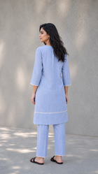 Chambray Kurta & Pants with Lace Detail