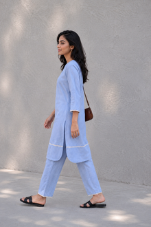 Chambray Kurta & Pants with Lace Detail