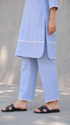 Chambray Kurta & Pants with Lace Detail