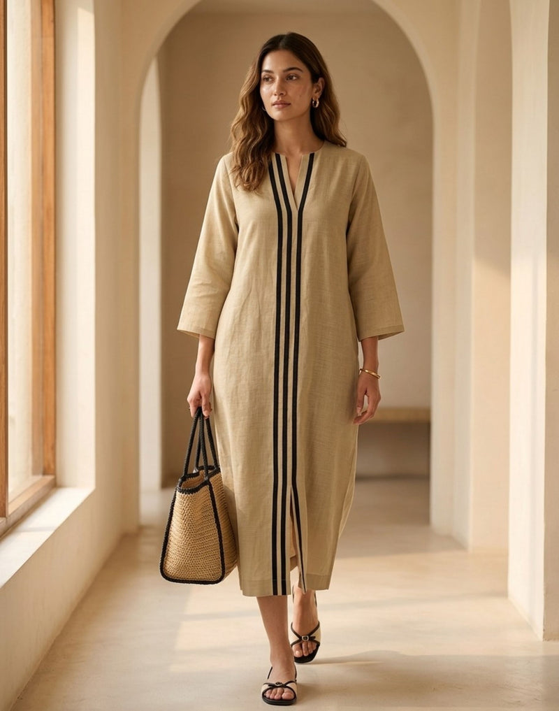 Stripe Placket Shift Dress
