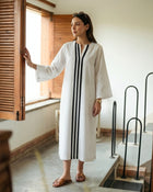 Stripe Placket Shift Dress (WHITE)