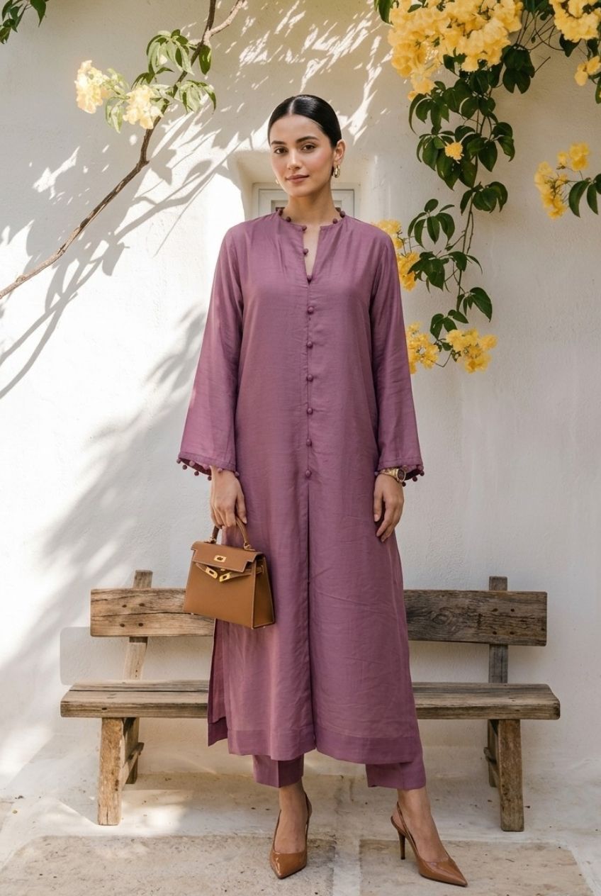 The Mauve Pom-Pom Kurta Set