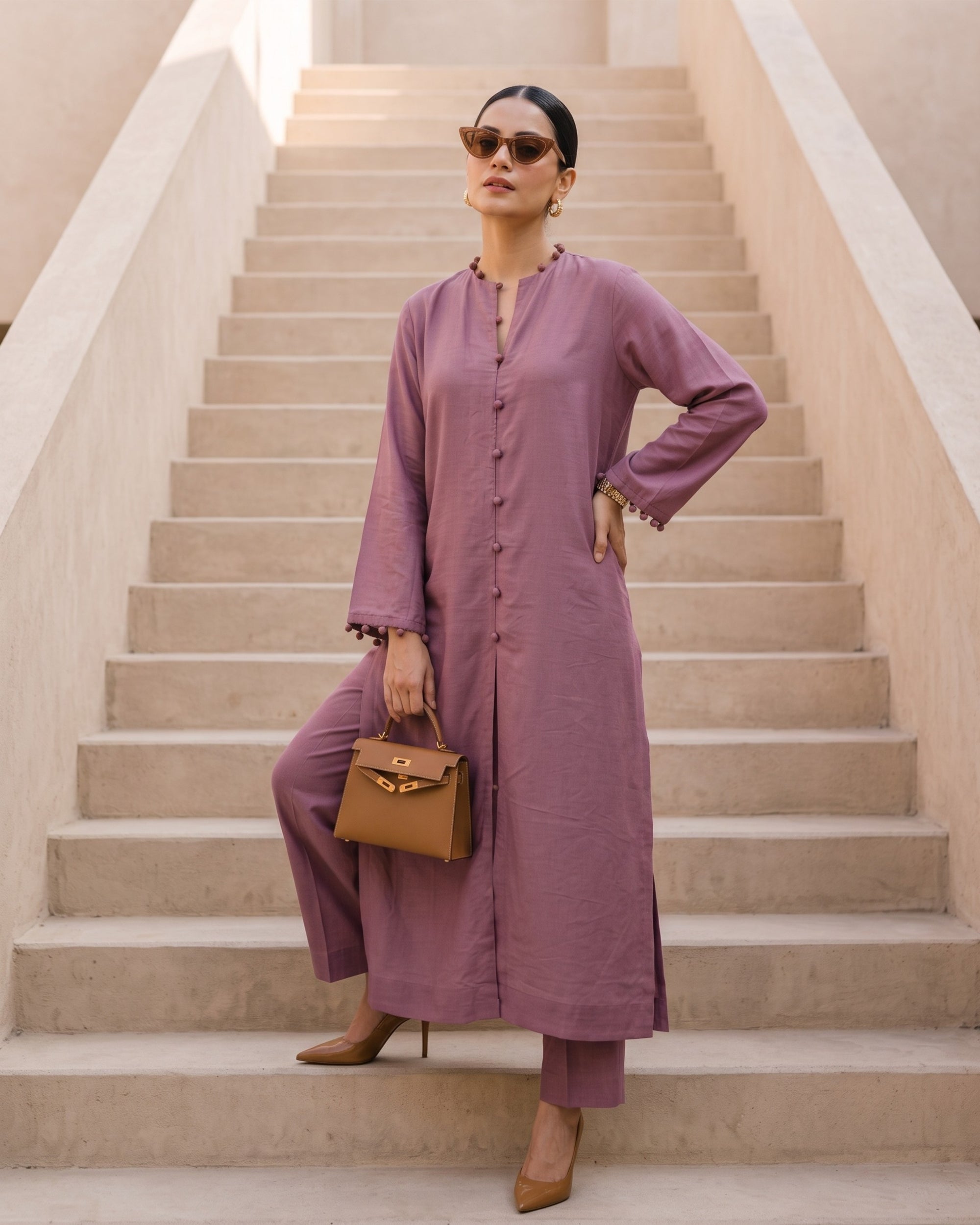 The Mauve Pom-Pom Kurta Set