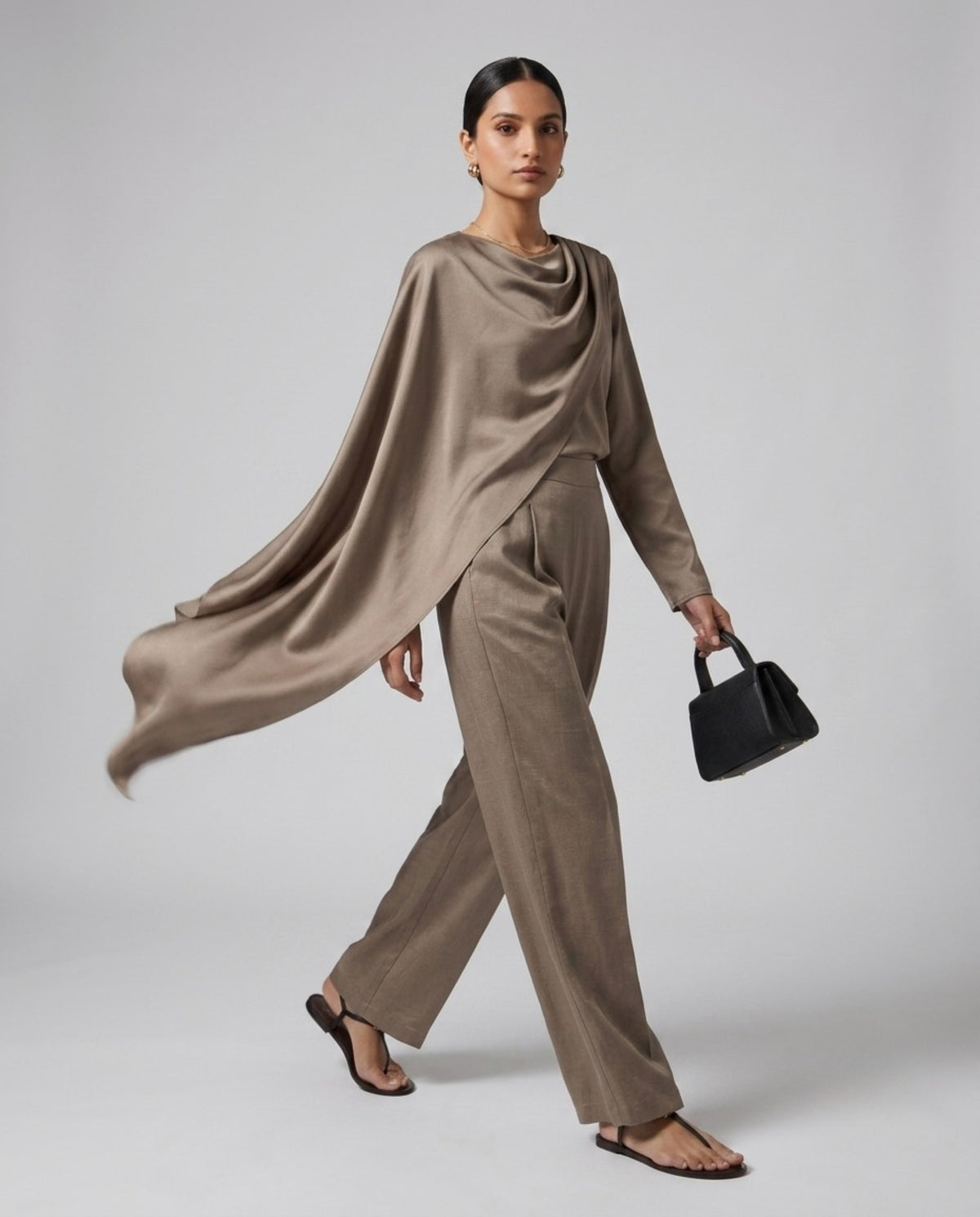 The Taupe Drape Satin Set