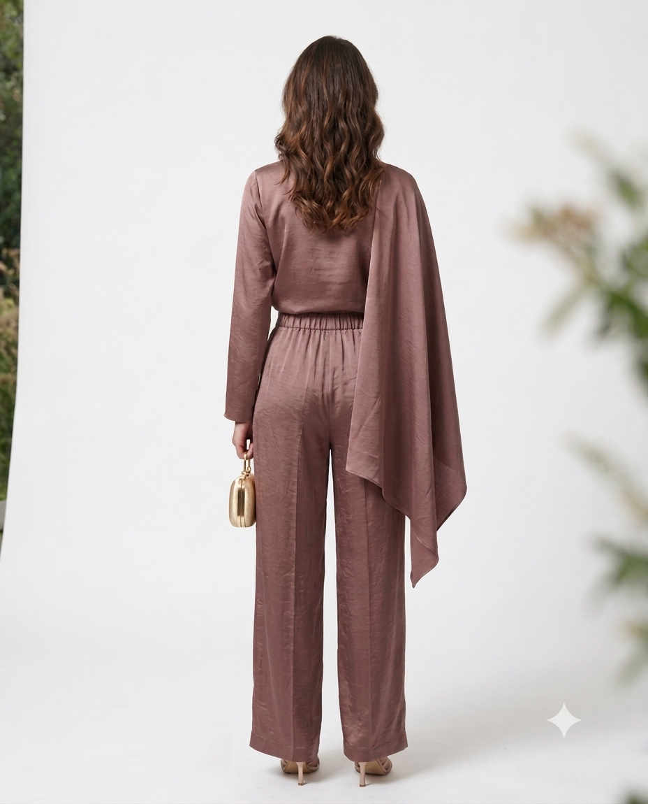 The Cocoa Rose Drape Satin Set