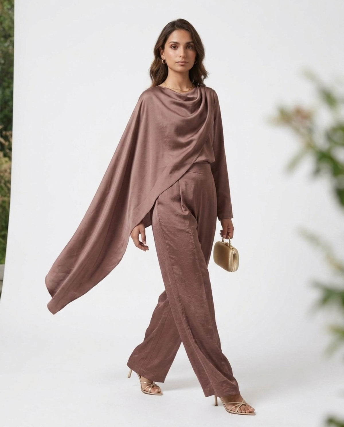 The Cocoa Rose Drape Satin Set