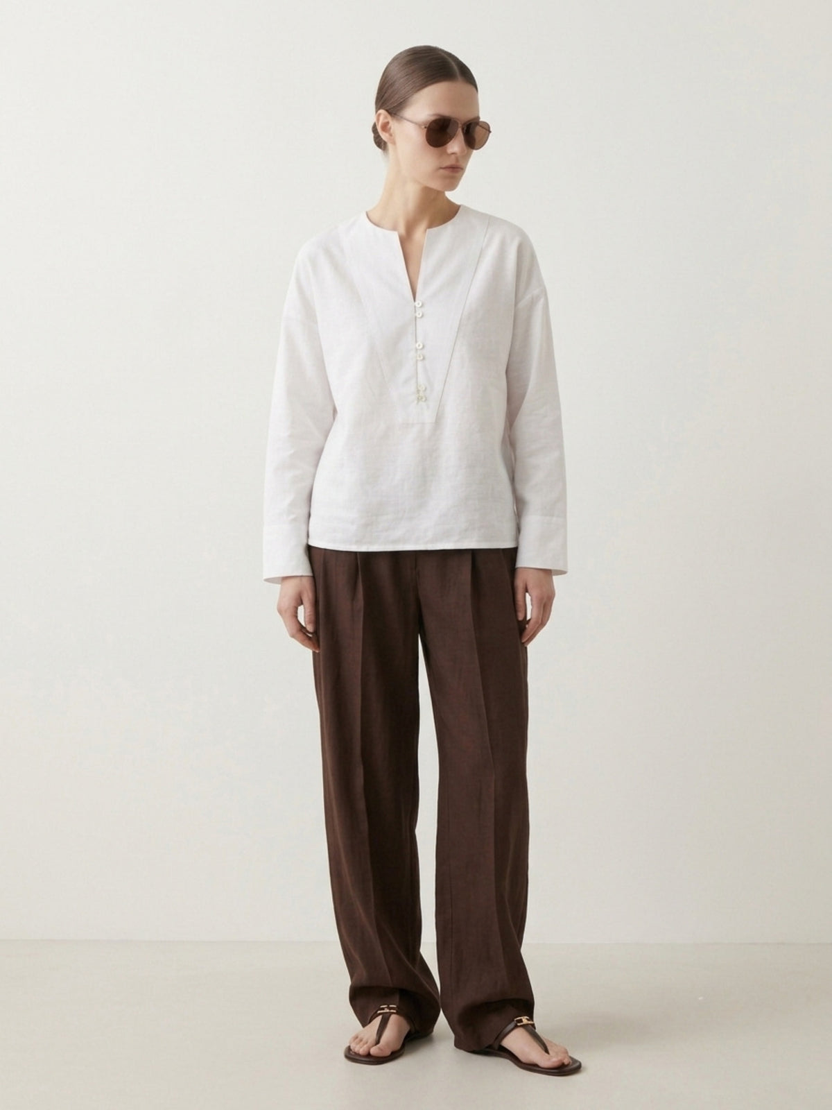 The Linen V-Neck Popover