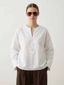 The Linen V-Neck Popover