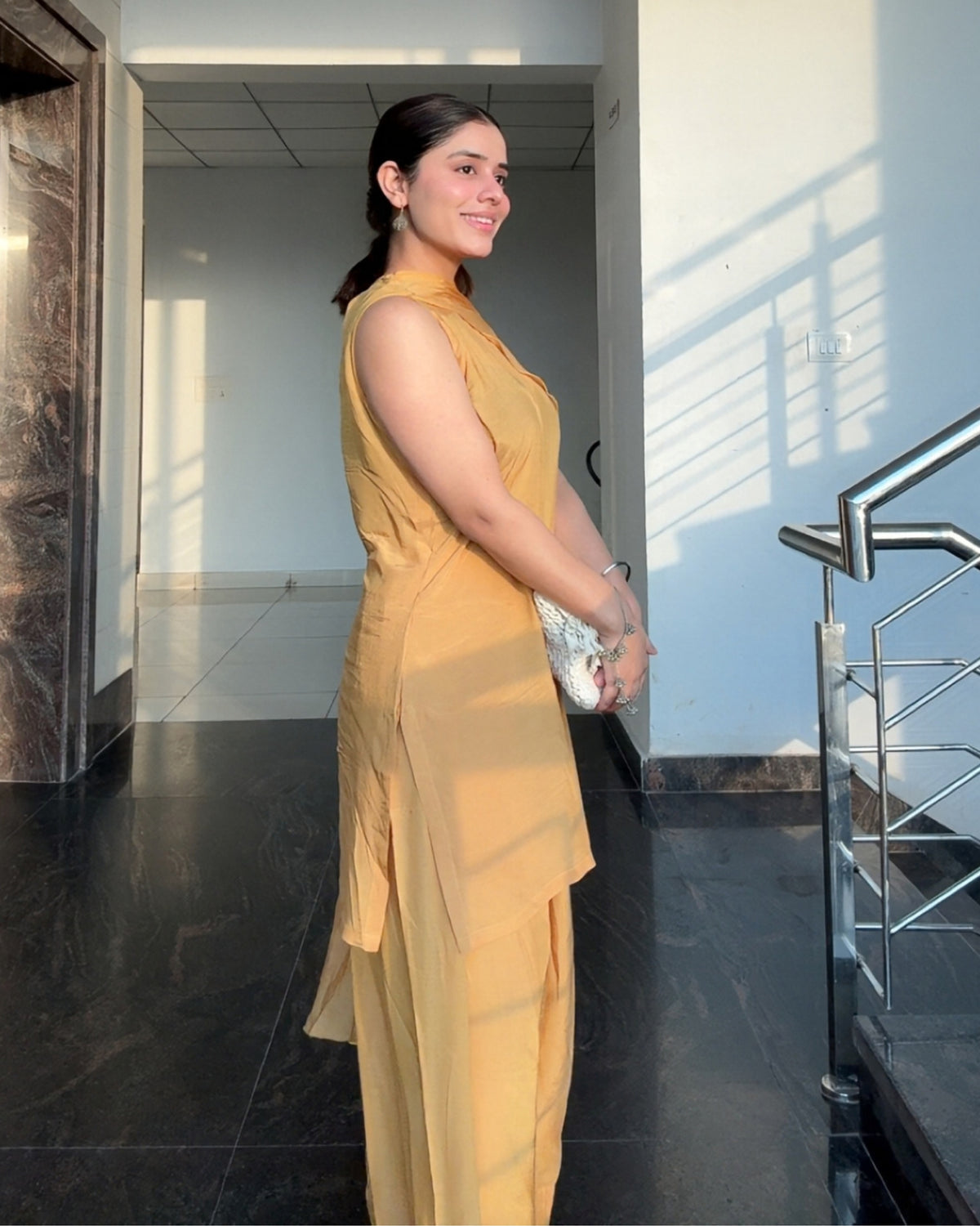 One-Shoulder Cape Kurta Farshi Set