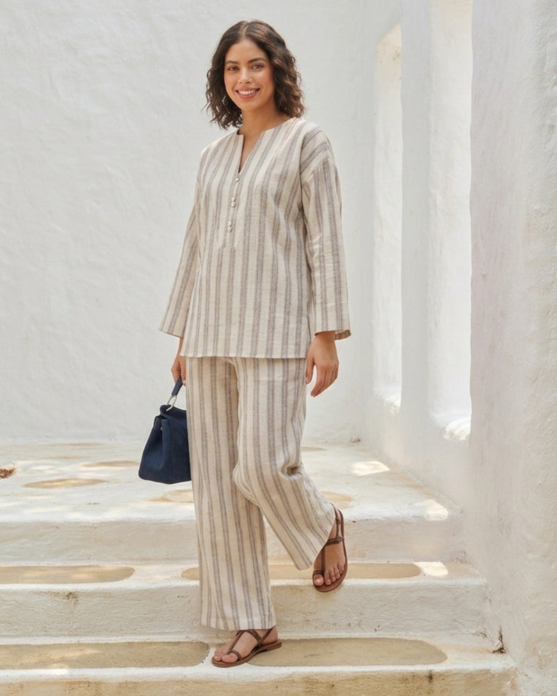 Oatmeal Stripe Kurta Set