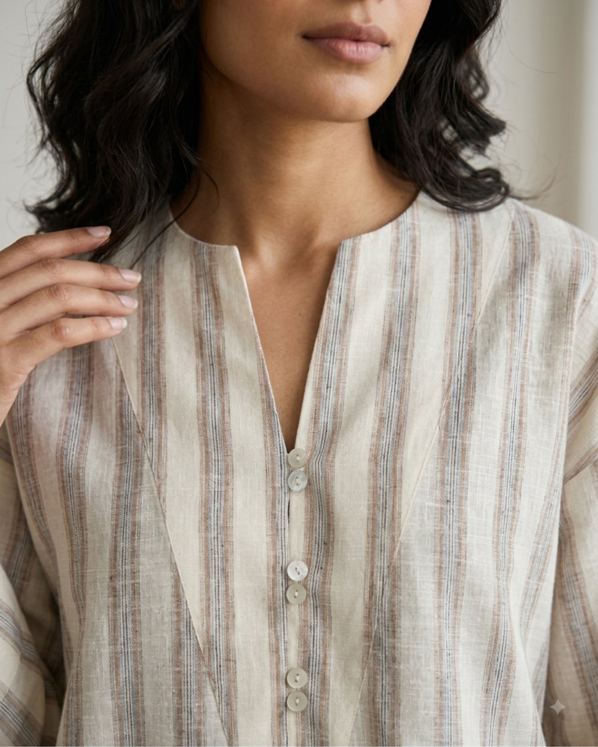 Oatmeal Stripe Kurta Set