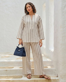 Oatmeal Stripe Kurta Set
