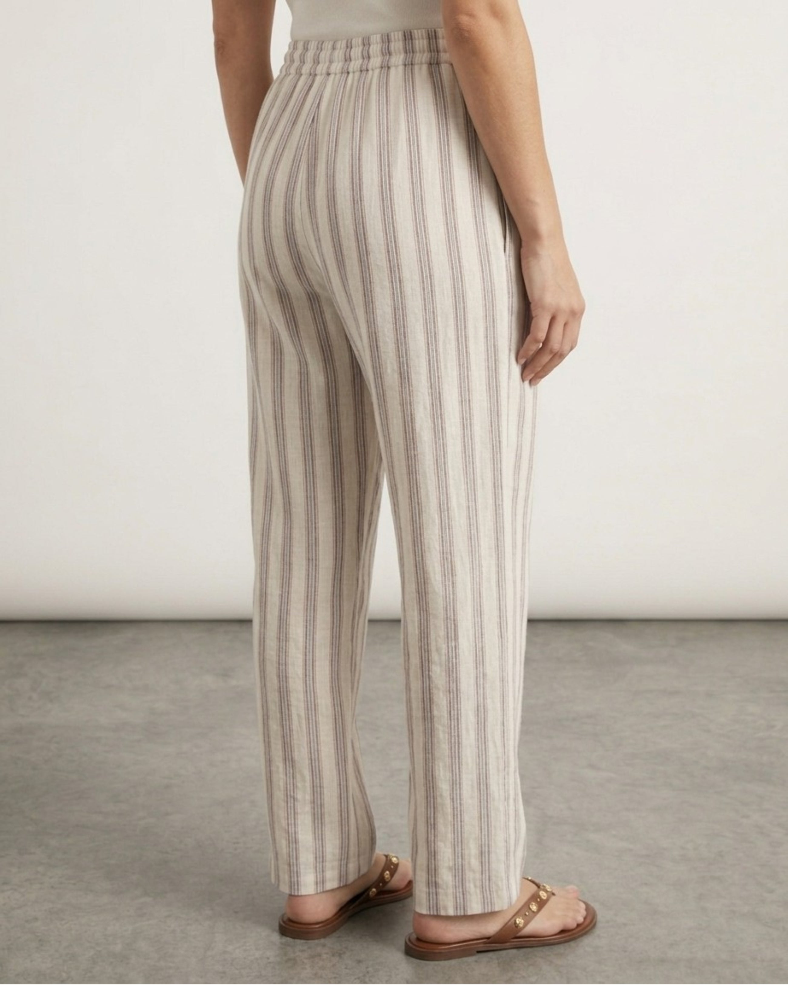 Oatmeal Stripe Wide-Leg Pants