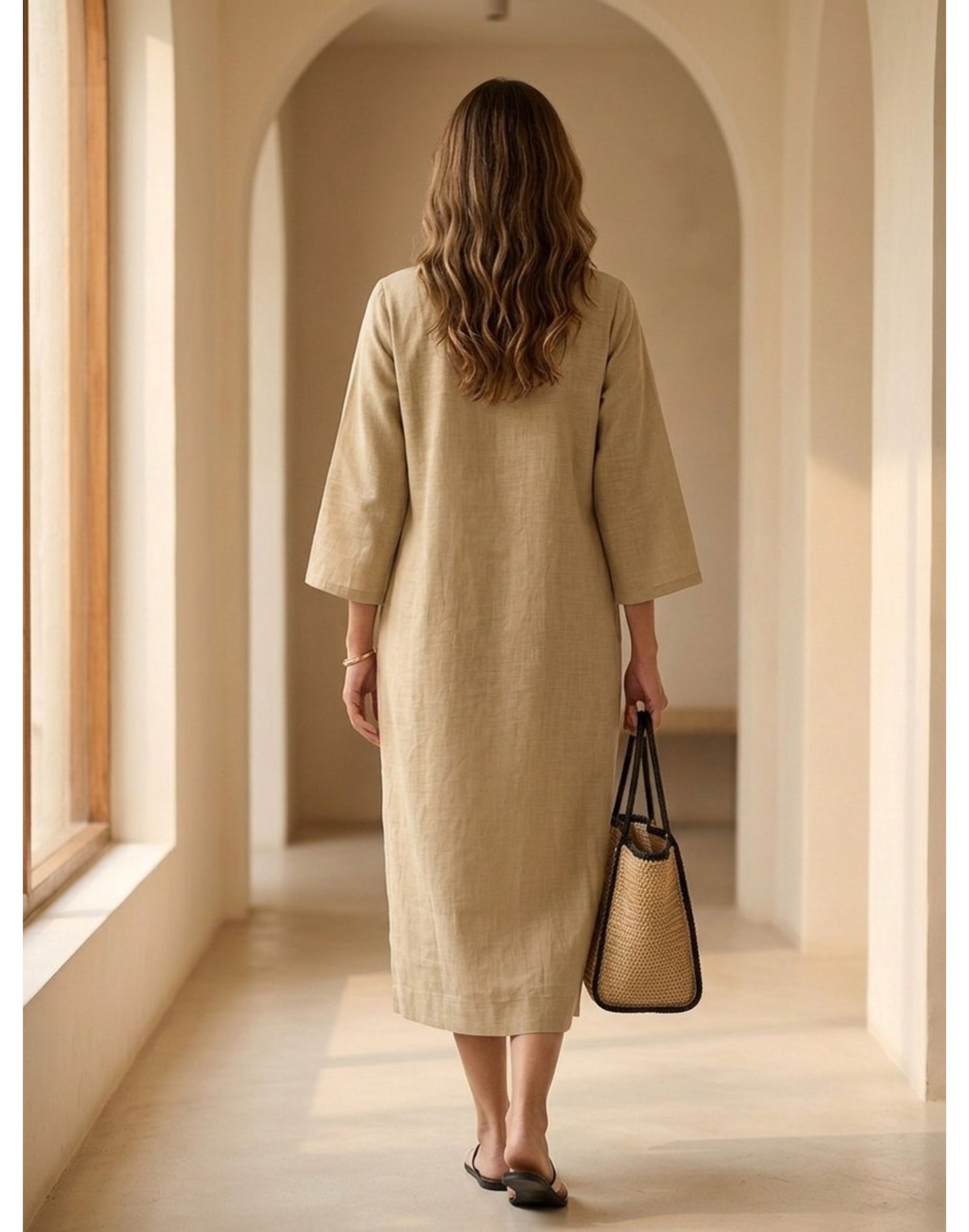 Stripe Placket Shift Dress