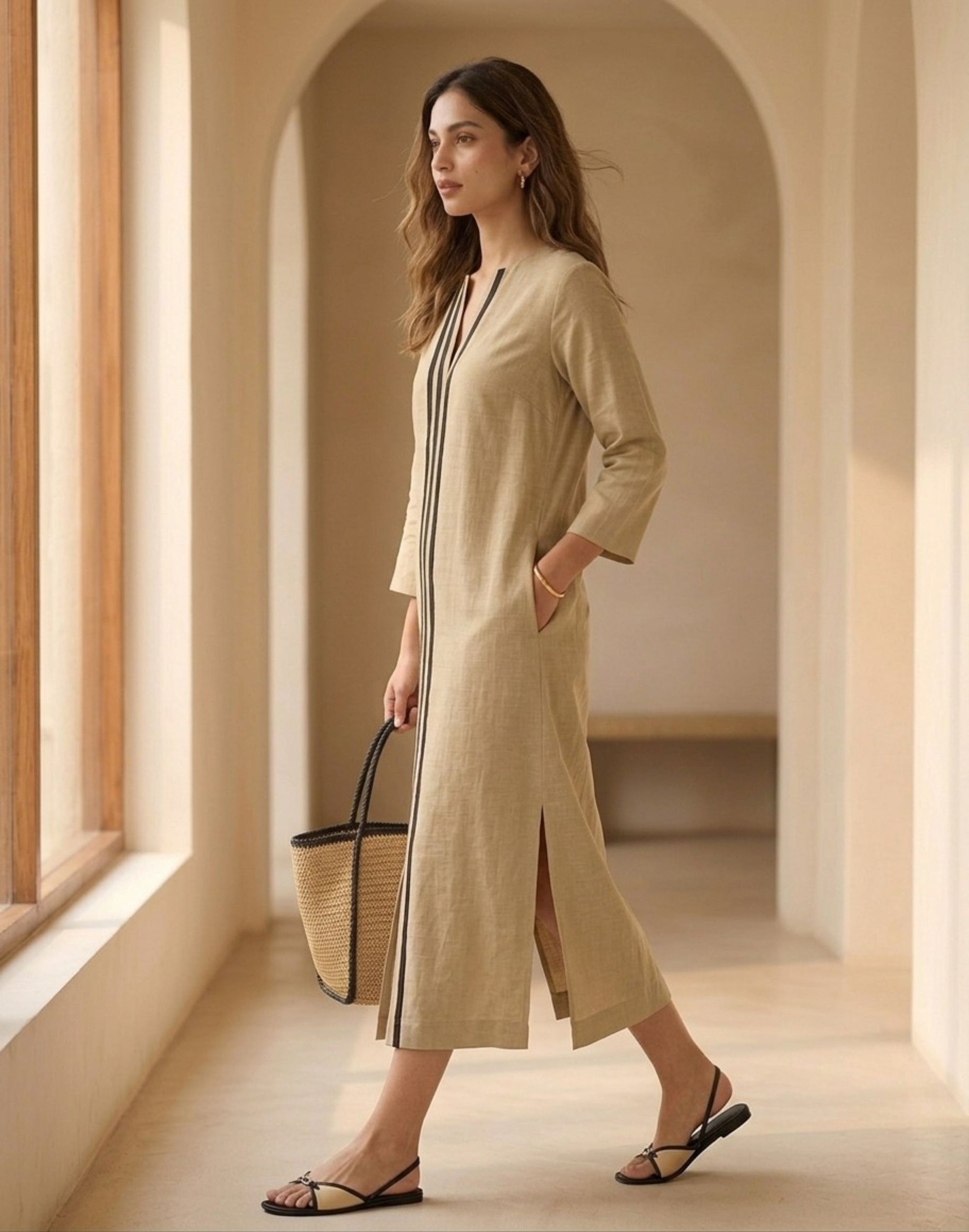 Stripe Placket Shift Dress