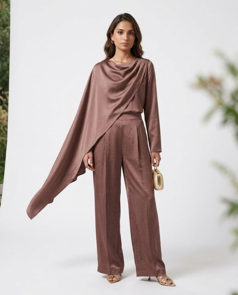 The Cocoa Rose Drape Satin Set