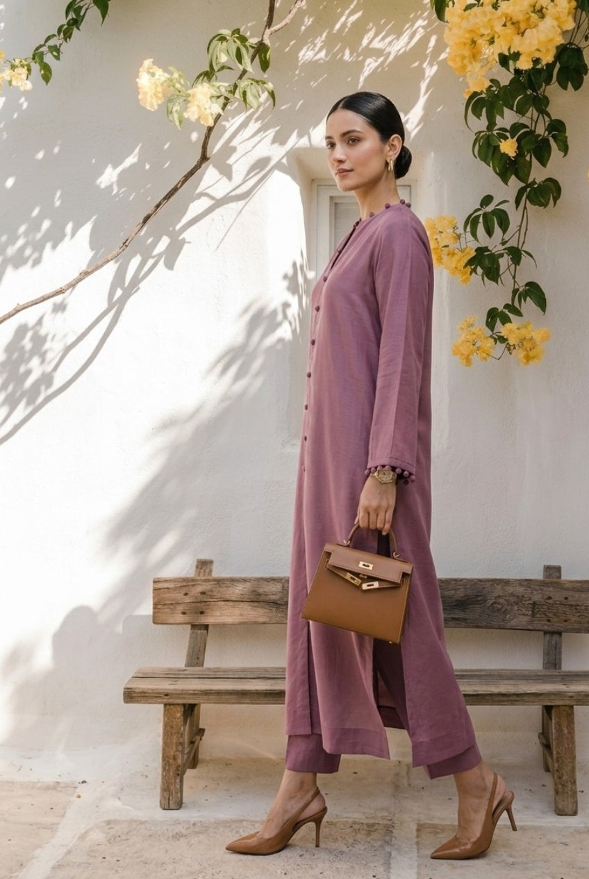 The Mauve Pom-Pom Kurta Set